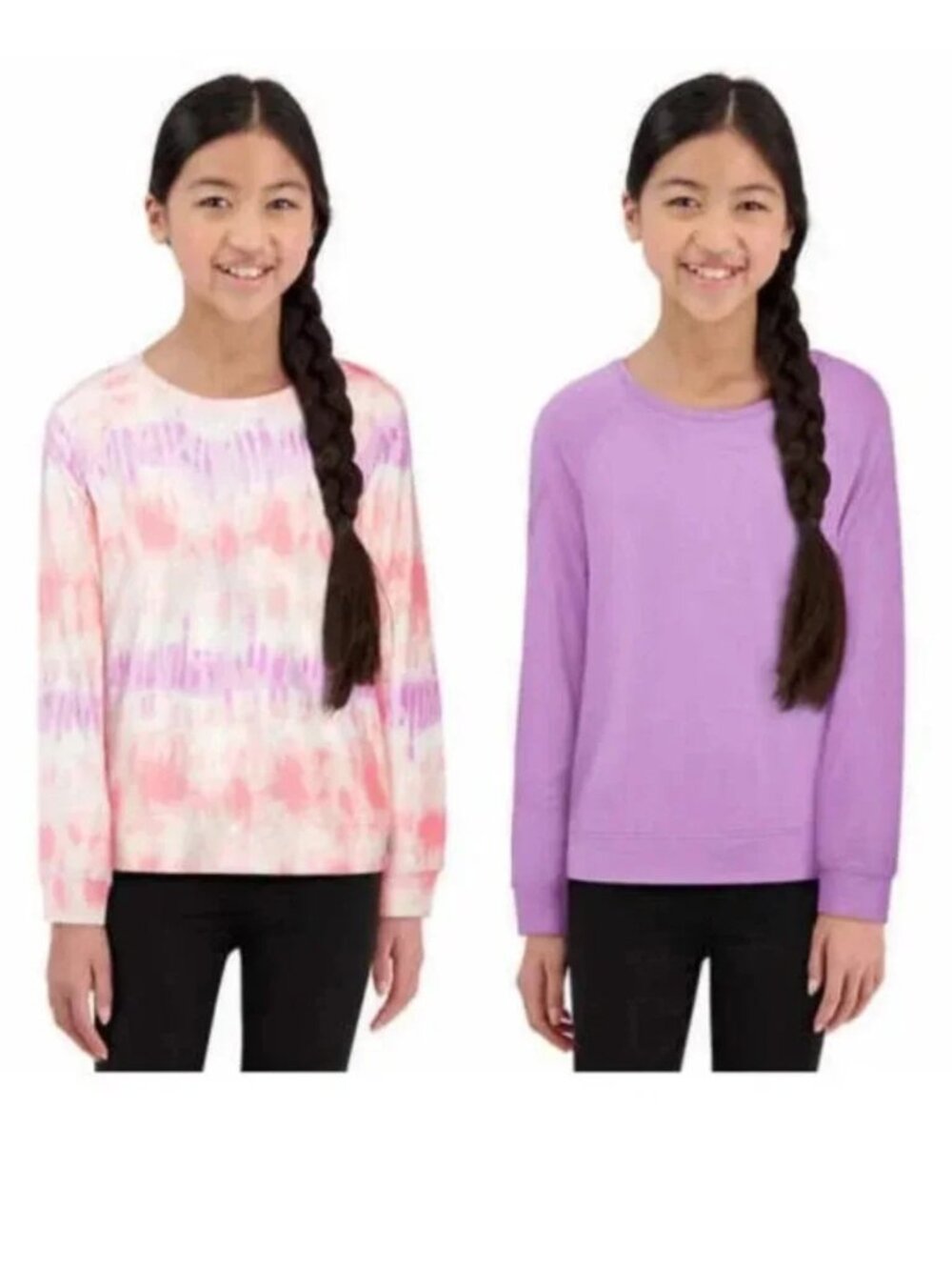 NEW Lucky Brand Pack of 2 Set Long Sleeve Knit Tie Dyed Solid Pullover top Shirt